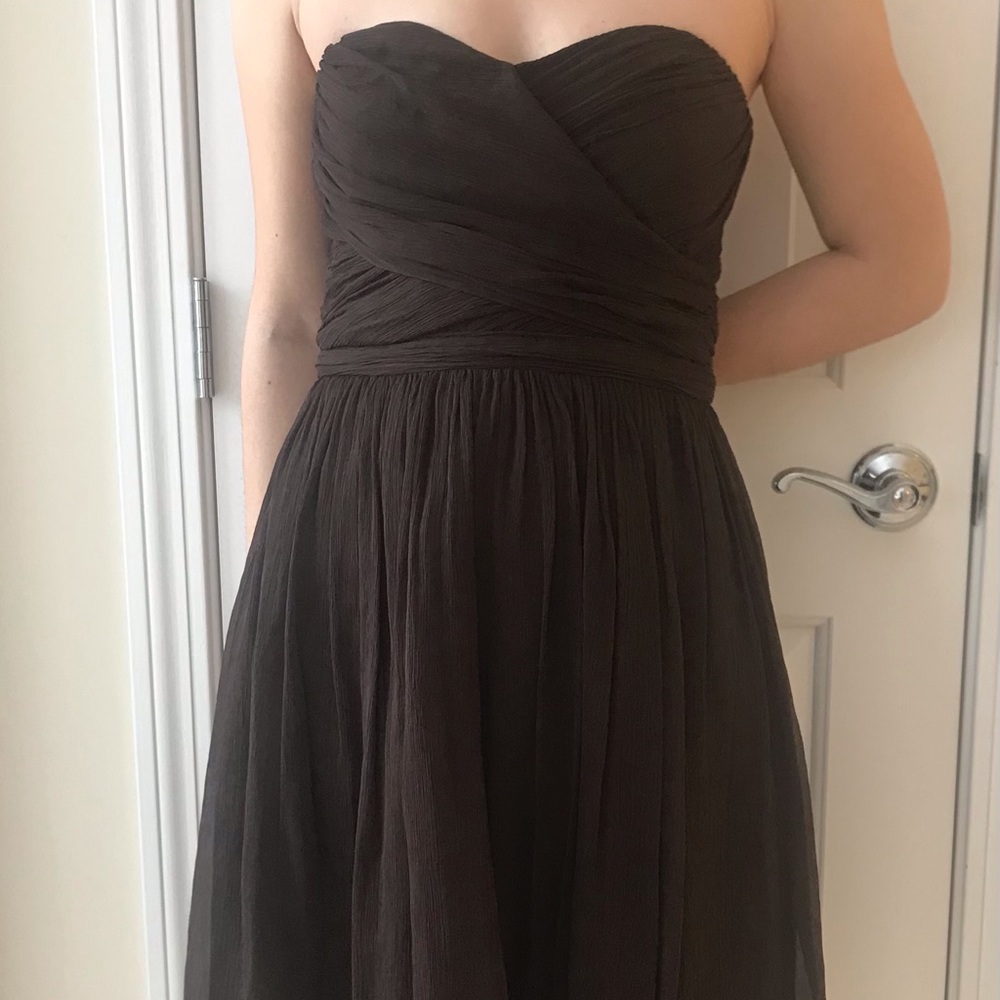 J. Crew brown Taryn Silk Chiffon Strapless Dress